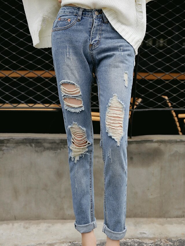  Kvinders Simpel Jeans Bukser Mikroelastisk Bomuld