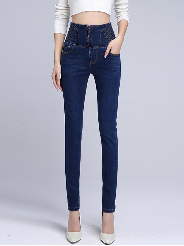  Kvinders Simpel / Street Jeans Bukser Mikroelastisk Bomuld / Spandex