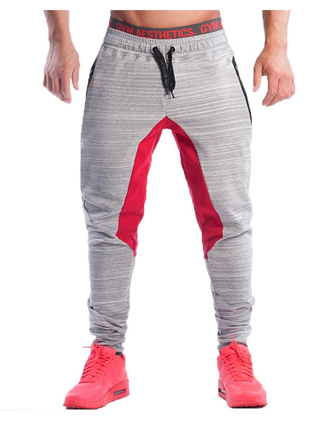  Men's Active Sweatpants Trousers Patchwork Full Length Sports Cotton Active Light gray Micro-elastic