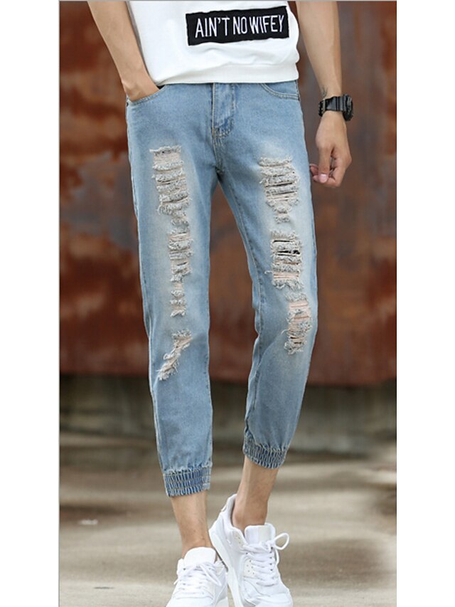  Men's Solid Casual JeansCotton Blue