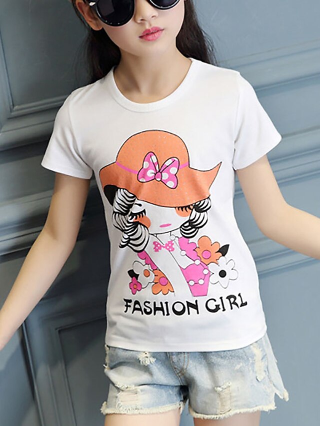  Girls' Cartoon Casual / Daily Solid Colored Short Sleeves Cotton Tee