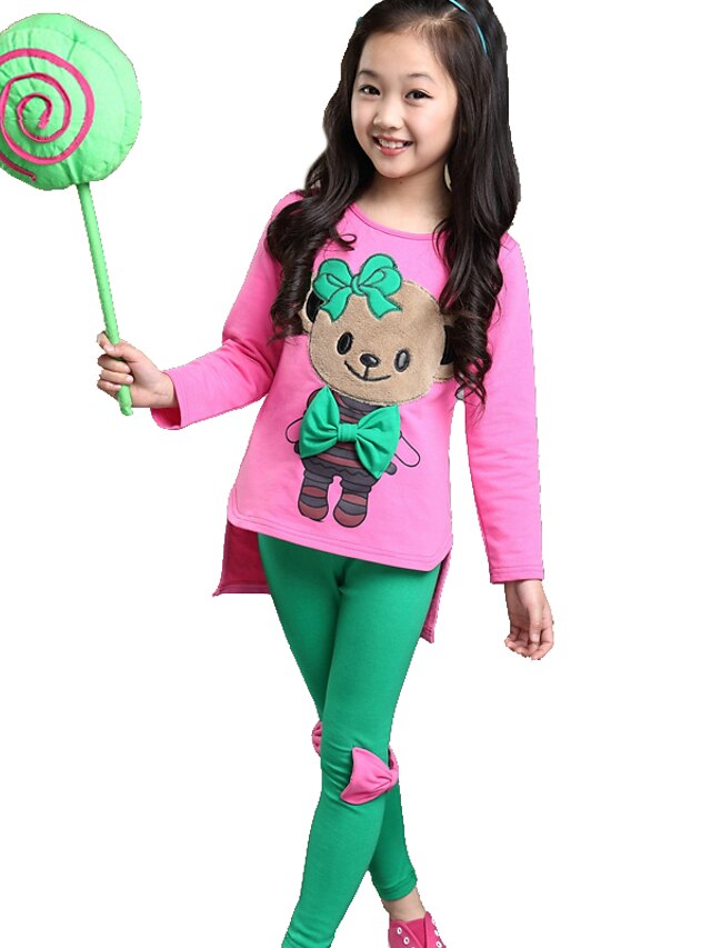  Girls' 3D Print Clothing Set Long Sleeve Spring Fall Cartoon Cotton 6-12 Y Casual Daily