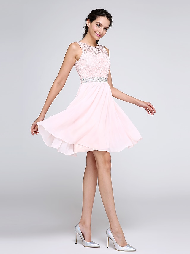 A-Line Special Occasion Dresses Hot Dress Homecoming Short / Mini Sleeveless Illusion Neck Chiffon V Back Low Back with Crystals 2022 / Cocktail Party