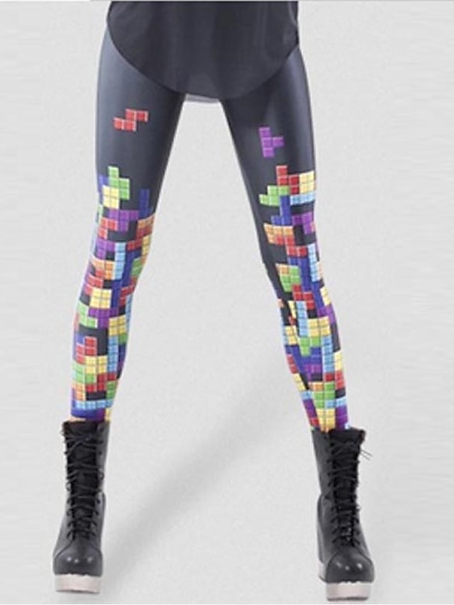  Mulheres Esportivo Legging - Geométrica, Estampado Cintura Média Arco-íris S M L