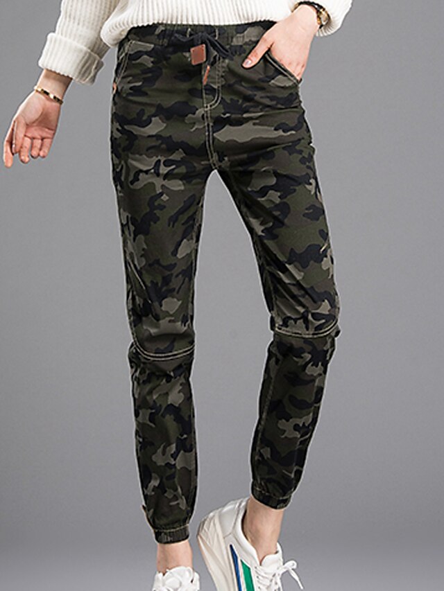  Women's Casual Cotton Jeans Pants - Camouflage Army Green