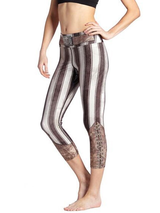  Women's Print Legging - Striped Khaki