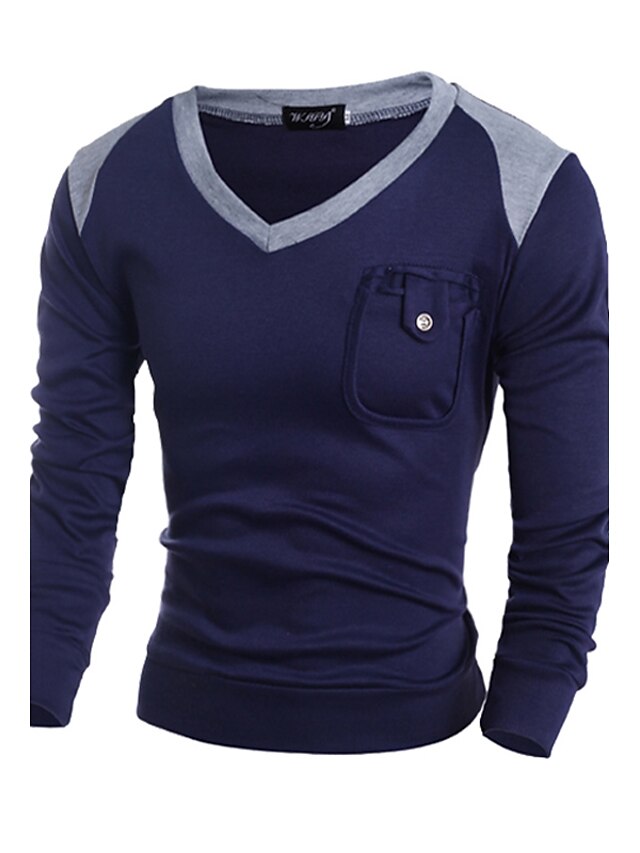  Men's Casual / Daily Simple Color Block Long Sleeve Regular Pullover Sweater Jumper, V Neck Spring / Fall Wool Navy Blue / Gray