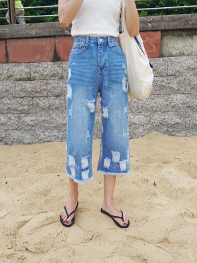  Femme Jeans Pantalon,simple Décontracté / Quotidien Couleur Pleine Coton Micro-élastique All Seasons