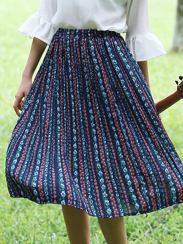  Kvinders Vintage Midi Nederdele Mikroelastisk Polyester