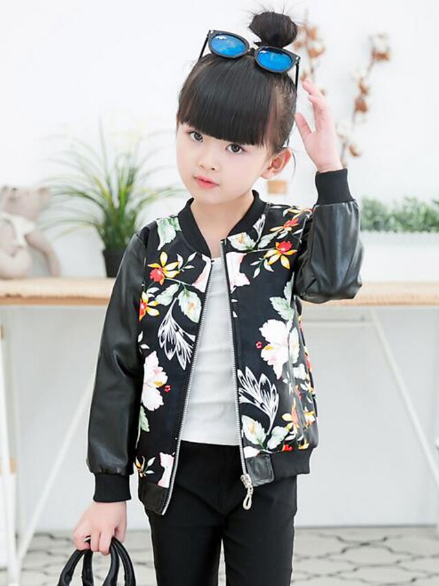  Girls' Jacket & Coat Long Sleeve Floral Floral PU Casual Daily 3D Printed Graphic