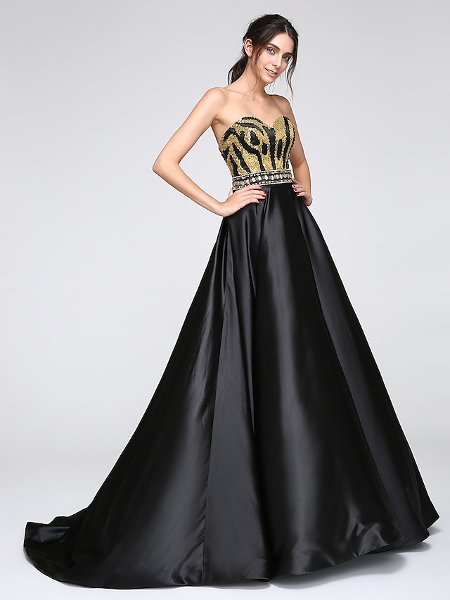  Ball Gown Sweetheart Neckline Sweep / Brush Train Satin Dress with Sequin / Crystals by TS Couture®