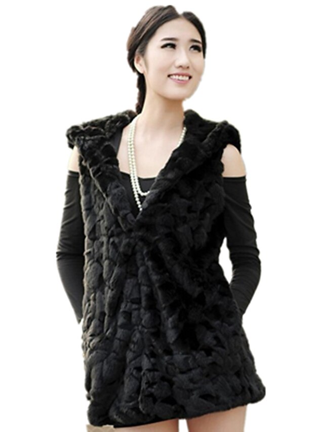  Women's Winter Fur Coat Daily Going out Basic Plus Size Long Solid Colored White / Black / Beige XS / S / M