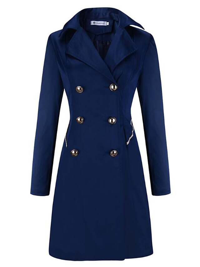 Women's Trench Coat Coat Daily Long Coat Regular Fit Jacket Long Sleeve Solid Colored Black Navy Blue Beige