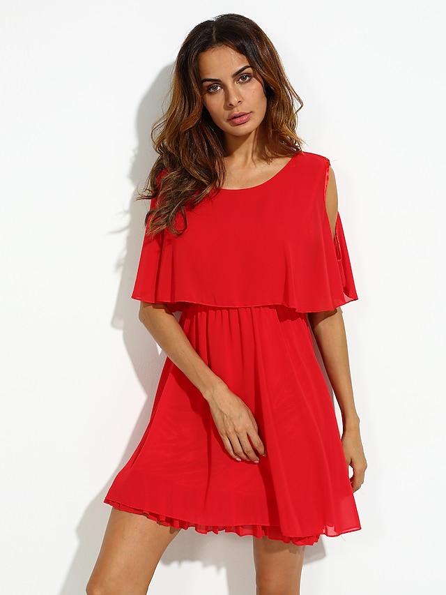  Women's Plus Size Butterfly Sleeves Loose / Chiffon Dress - Solid Colored Cut Out / Ruffle