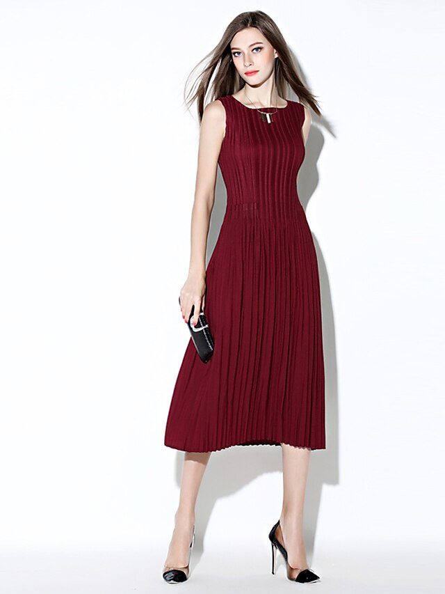  Going out Simple Swing Dress - Solid Colored Square Neck Summer Black Navy Blue Wine