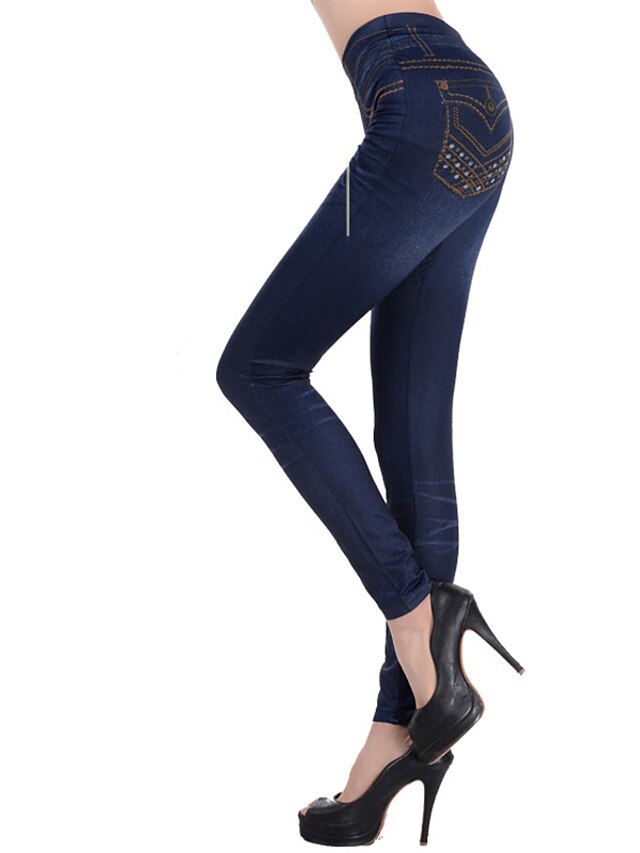  Damen Einfarbig / Jeans Legging - Solide Dunkelblau