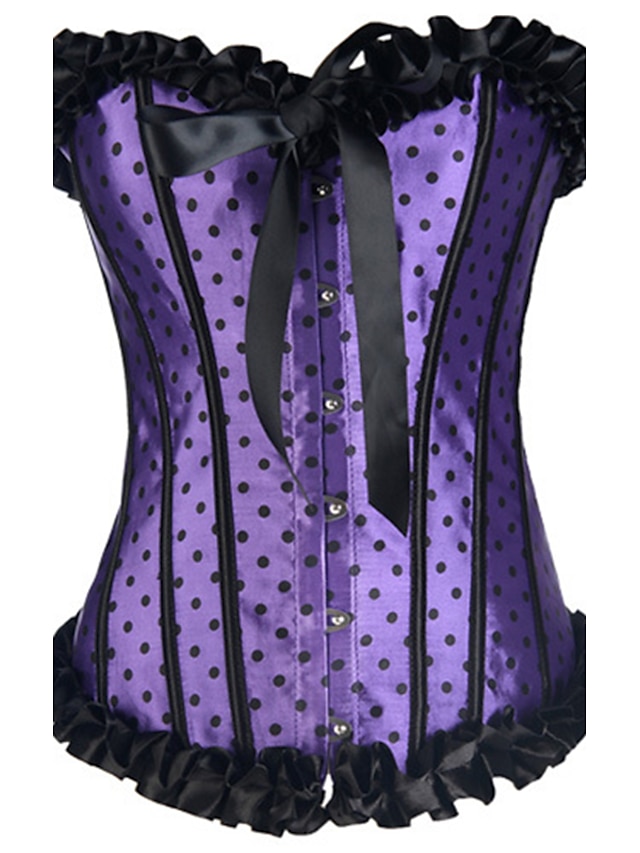  Corset Women's Pink Red Purple Satin Overbust Corset Lace Up Polka Dot