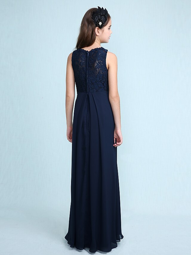 Sheath / Column Floor Length Jewel Neck Chiffon Junior Bridesmaid Dresses&Gowns