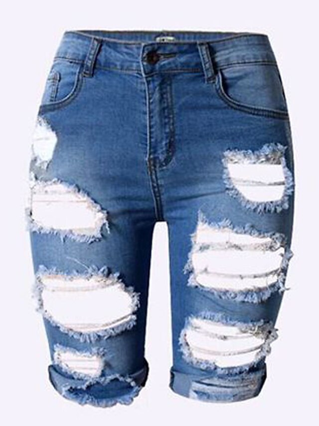  Femme Sexy Micro-élastique Short Jeans Pantalon, Lin Printemps Automne Couleur Pleine