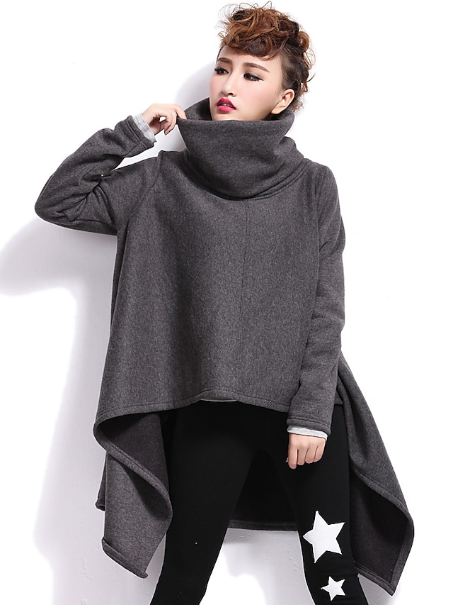  Cappotto Da donna Casual Inverno Moda città,Tinta unita A collo alto Cotone Nero / Grigio Manica lunga Spesso