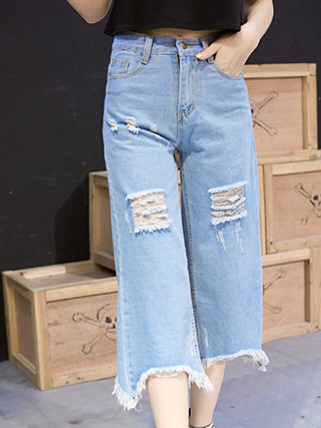  Kvinders Simpel Straight / Jeans Bukser Uelastisk Bomuld