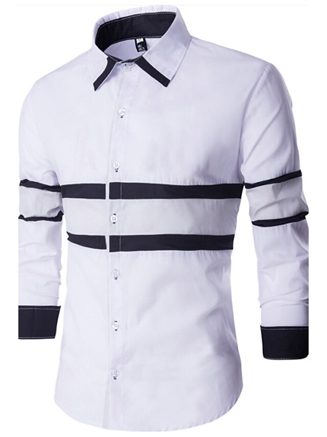  Men's Patchwork Shirt - Cotton Casual / Daily Work White / Black / Long Sleeve