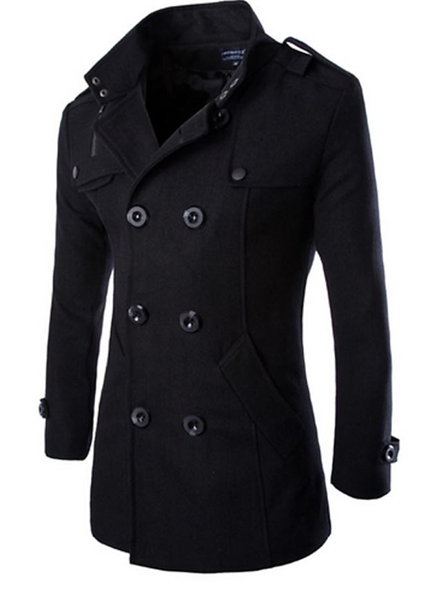  Men's Trench Coat Overcoat Long Coat Black Gray Daily Fall Notch lapel collar Slim M L XL XXL / Long Sleeve / Color Block / Winter / Stand Collar / Long Sleeve
