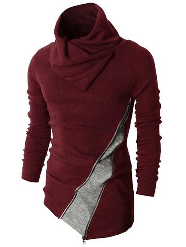  Men's Pullover Color Block Long Sleeve Regular Sweater Cardigans Turtleneck Fall Spring Wine Black