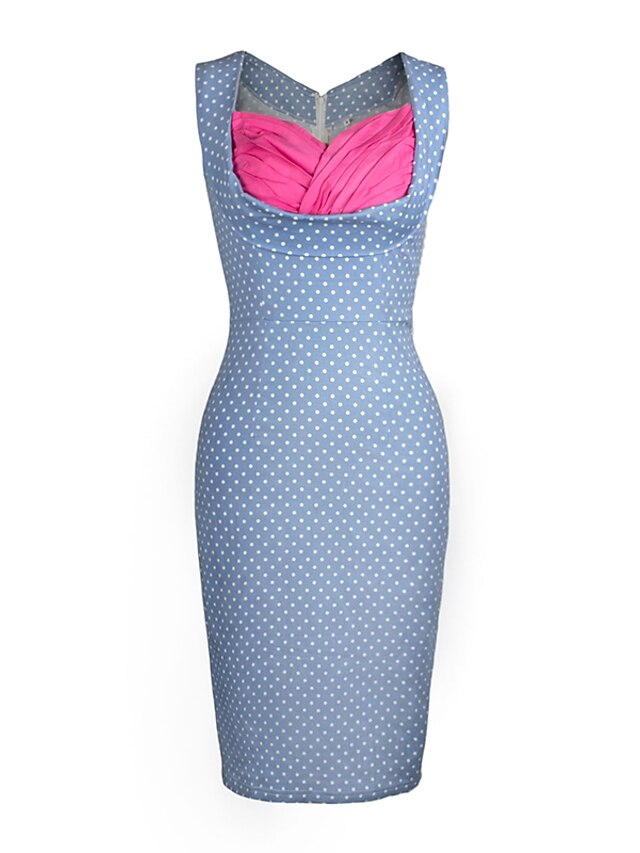  Women's Vintage Bodycon Dress - Polka Dot Color Block Sweetheart