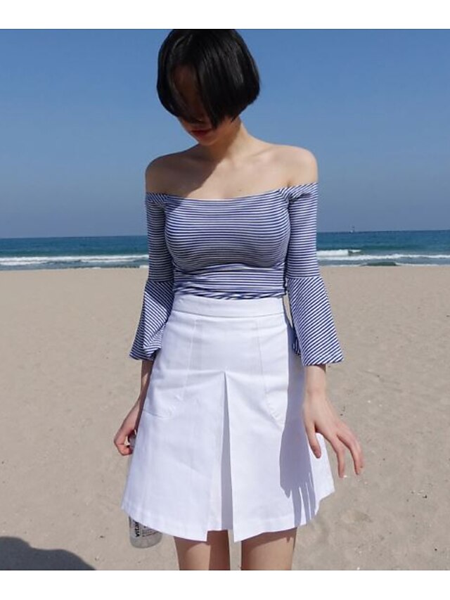  Women's Solid White Skirts,Simple Above Knee