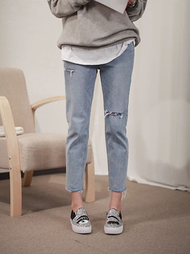  Kvinders Simpel Jeans Bukser Uelastisk Bomuld