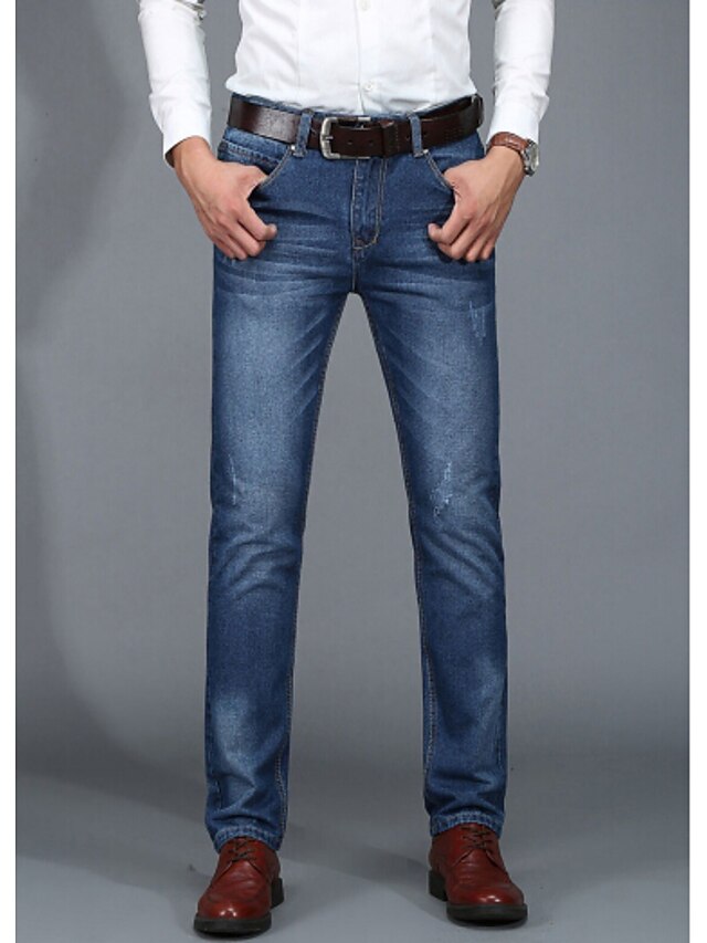  Homens Algodão Jeans Calças - Sólido