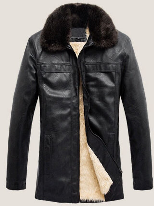 Men's Long Sleeve Casual / Work Jacket,Polyester Solid Black / Brown