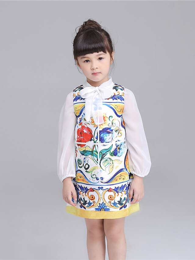 Dziewczyny ' Bez rękawów Żakard Grafika drukowana 3D Sukienki Bawełna Sukienka Wiosna Jesień Codzienne
