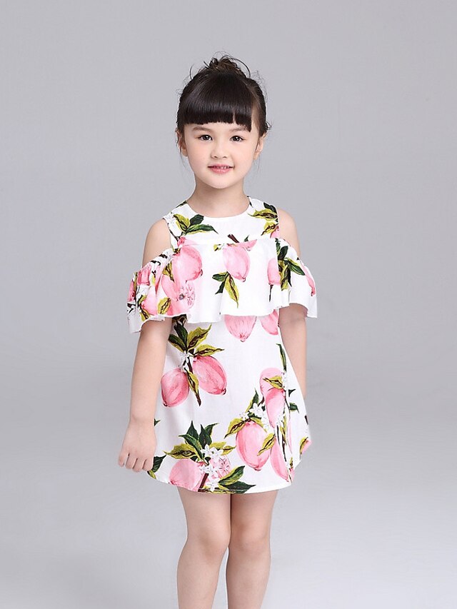  Girls' Half Sleeve Floral 3D Printed Graphic Dresses Cotton Dress Summer Casual Daily