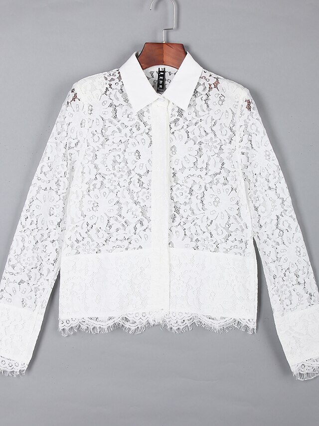  Women's Shirt - Solid Colored Lace Shirt Collar / Summer