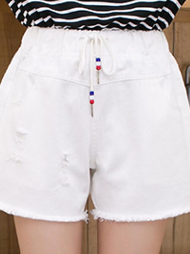  Feminino Casual Micro-Elástica Jeans Calças,Sólido Algodão Verão