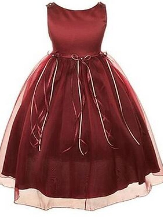  Ball Gown Knee Length Flower Girl Dress - Organza Sleeveless Jewel Neck with Ribbon