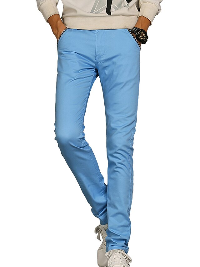  Men's Casual Daily Work Straight / Slim / Jeans Pants - Solid Colored Cotton Black Wine Light Blue