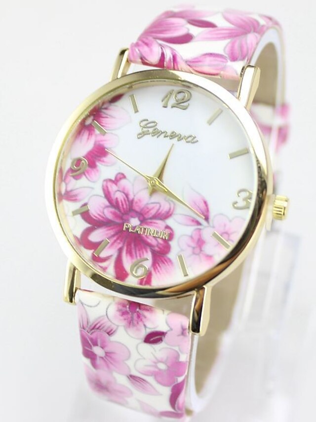  Geneva Mujer Reloj de Pulsera Cuarzo Piel Múltiples Colores Gran venta / Analógico damas Flor Casual Moda - Morado Amarillo Rojo