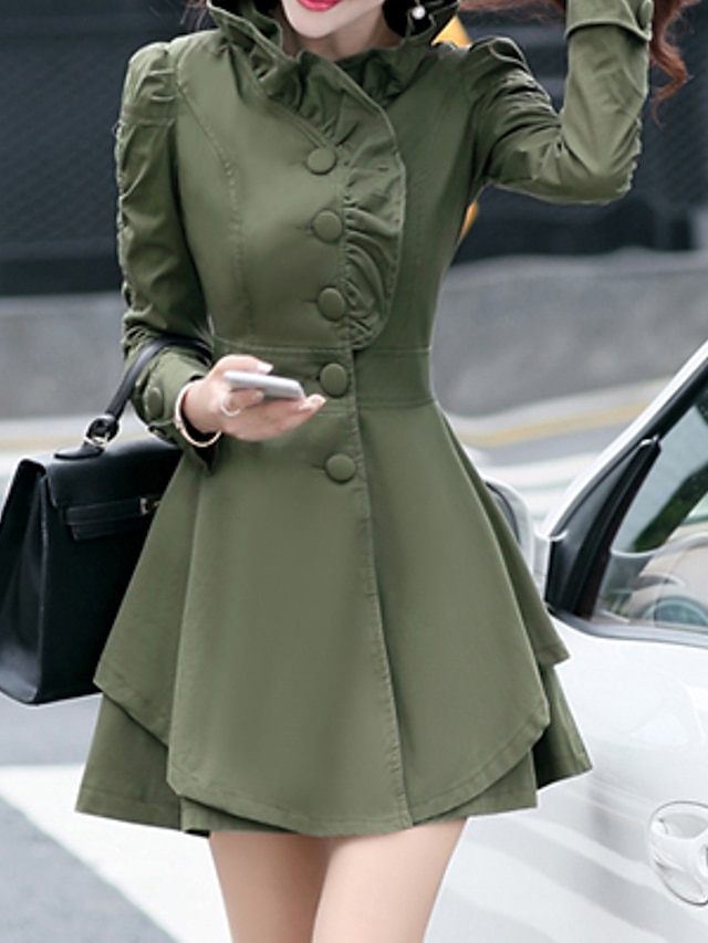  Høj krave Drapering,Dame Ensfarvet Vintage Plusstørrelser-Trenchcoat