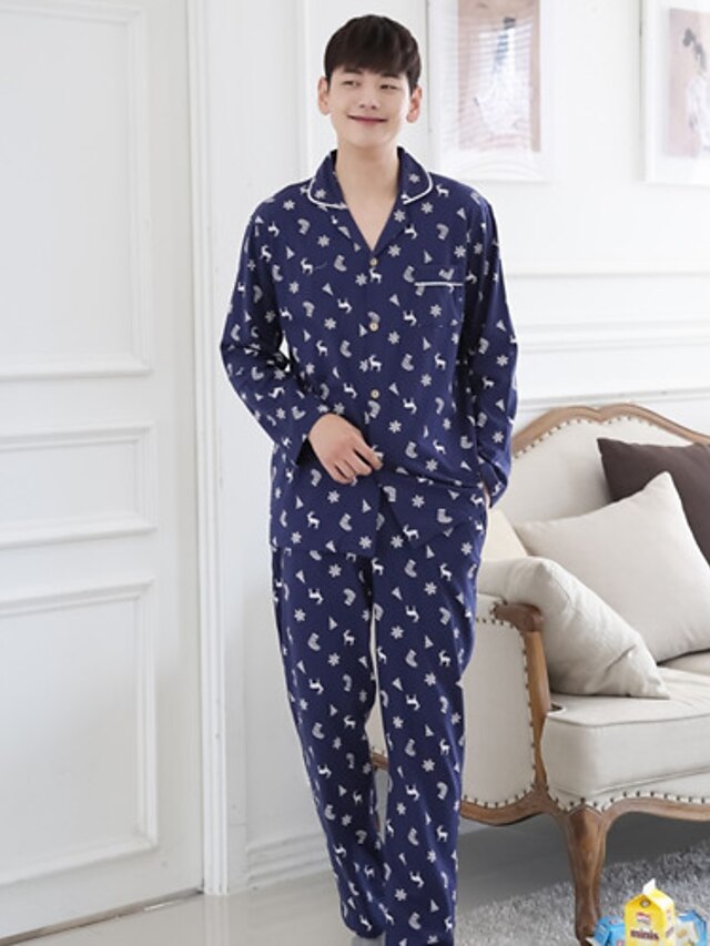  Heren Pyjama  Dik Katoen Blauw