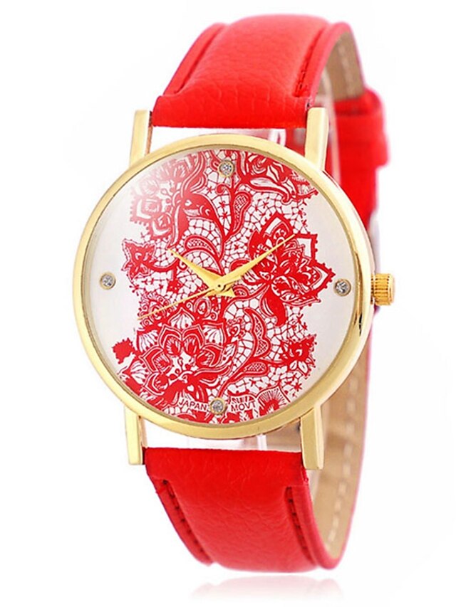  Damen Uhr Armbanduhr Quartz Leder Schwarz / Weiß / Blau Armbanduhren für den Alltag Cool / Analog Blume Retro Freizeit Modisch Schwarz Rot Blau
