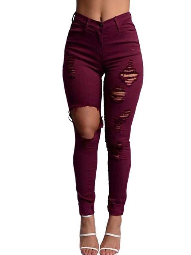  Damskie Moda miejska Jeansy / Typu Chino Spodnie - Solidne kolory Wino L