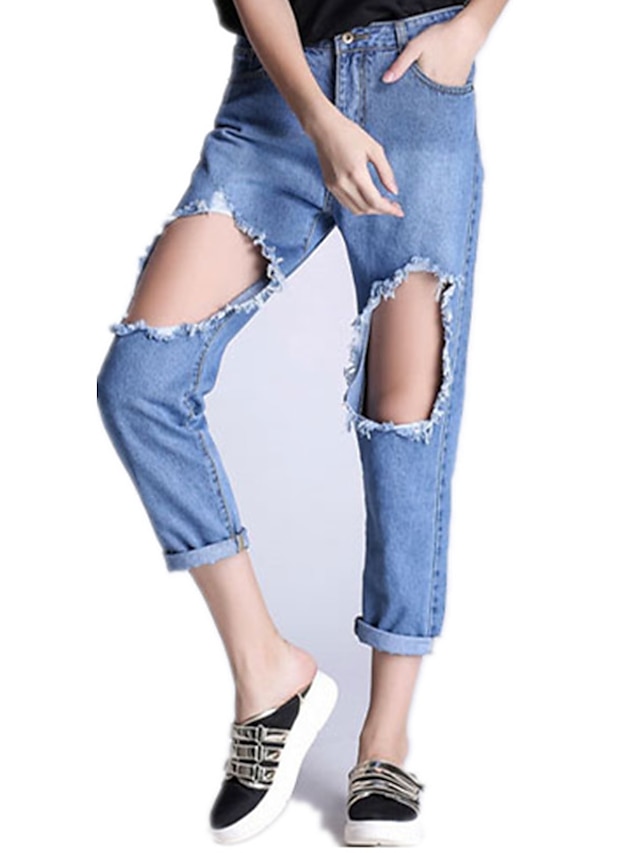  Da donna A vita medio-alta Moda città Media elasticità Jeans Pantaloni Tinta unita