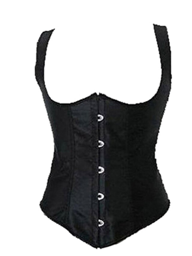  Corset Women's Black Overbust Corset Lace Up Solid Colored