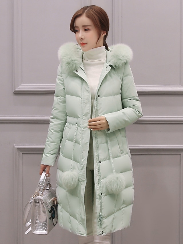  Women's Going out / Casual / Daily Simple / Street chic Cotton Long White Duck Down Down - Solid Colored Hooded / Fall / Winter