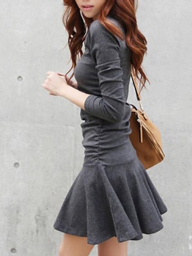  Women's Skater Long Sleeve Solid Colored Spring Fall Streetwear Cotton Black Dark Gray S M L XL / Mini