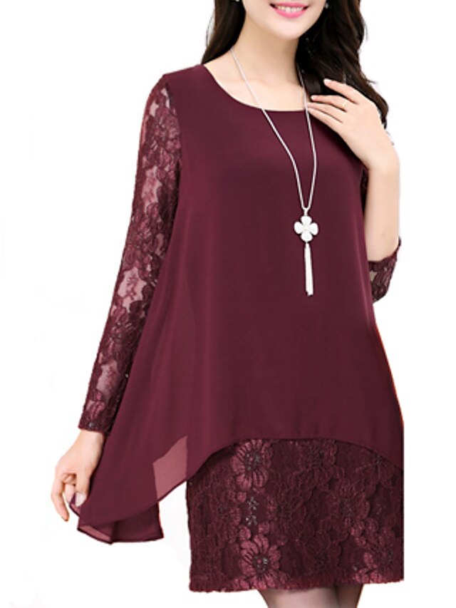  Women's Simple Cotton Loose Dress - Solid Colored Mini / Lace