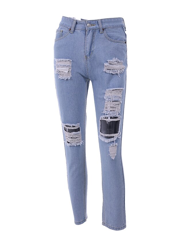  Mulheres Solto / Jeans Calças Azul Claro M L XL